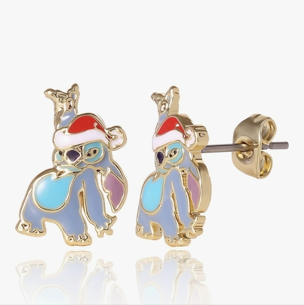Disney Stitch Festive Blue and Gold Earrings - Picture 5 of 10